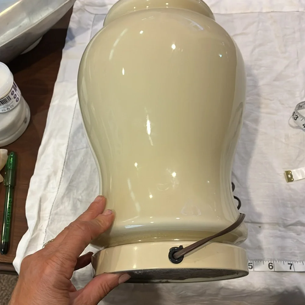 Porcelain & glass Iris and Butterfly Hand Painted Signed Asian Lamp Circa 1980s